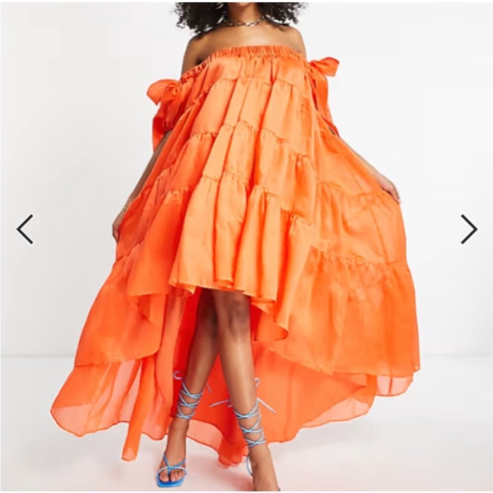 Vibrant Orange Off-Shoulder Dress